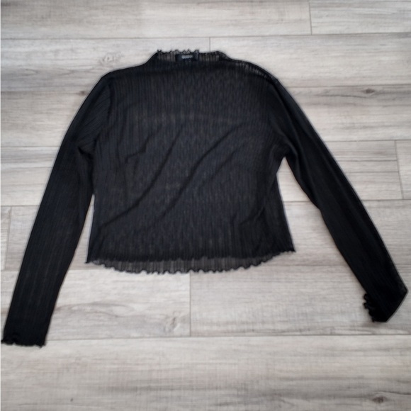 Sheer Pleated Boat Neck Top – Plus Size 0X, Elegant Long Sleeve Blouse - Picture 2 of 10